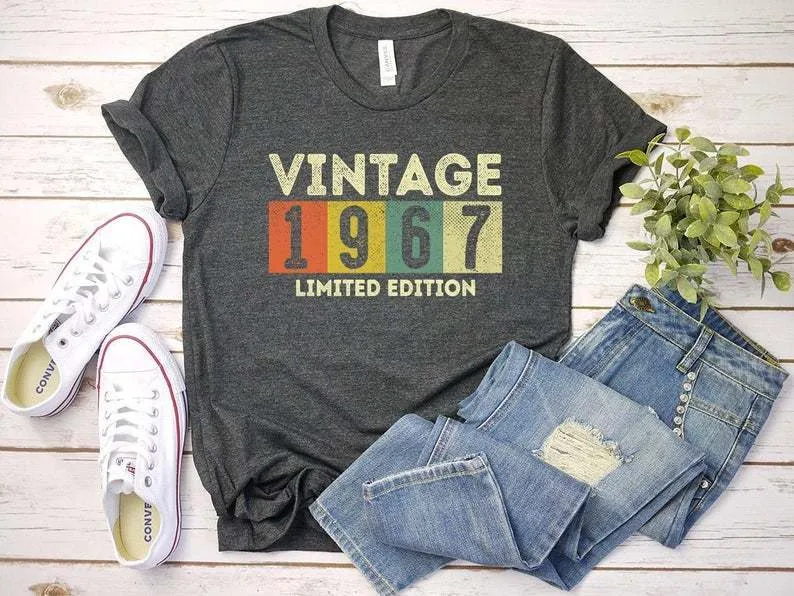 T-shirt féminin Vintage 1967 T-shirt Limited Edition Limited Edition Men Femmes 55e anniversaire 55 ans cadeaux coton o cou de cou à manches courtes 230414
