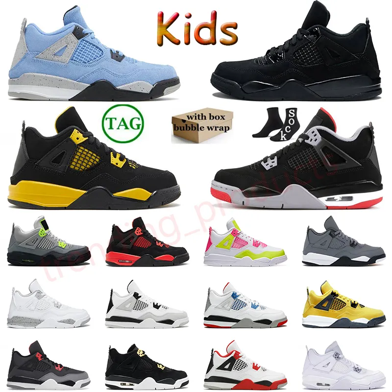 4s Big Kids Sapatos Jumpman 4 Basquete Criança Sapato Criado Gato Preto Fogo Vermelho Amarelo Cool Cinza Universidade Rosa Militar Azul Treinadores Crianças Meninos Meninas Esporte Sapatilhas