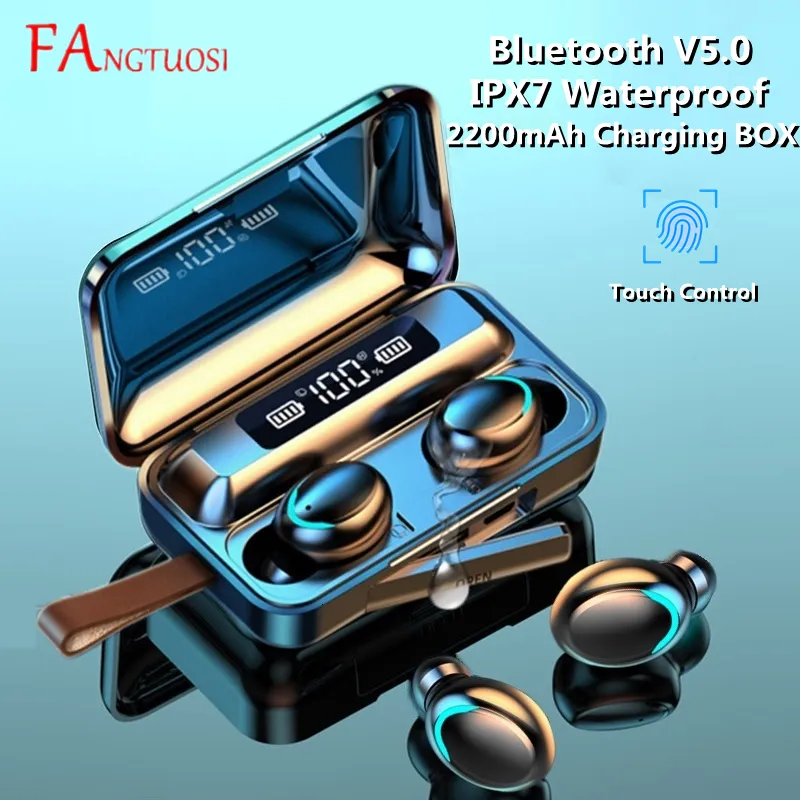 Mobiltelefonörlurar 09 9D TWS Bluetooth 5.0 Earphones 2200mAh Charging Box Wireless Headphone Stereo Sports Waterproof Earbuds Headset med MIC 230414