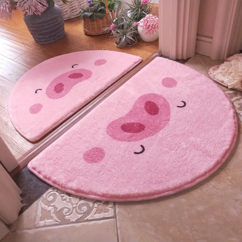 Tapis Kawaii Tapis de Sol Tapis de Porte en Peluche Tapis Anime Fille Tapis Chambre Tapis Mignon Tapis Rose drôle en Forme d'éventail Absorbant Demi-Cercle Tapis Maison 231113