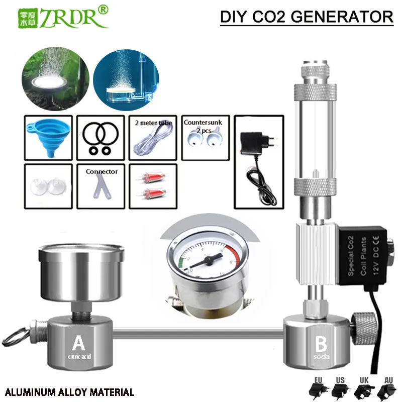Luftpumpar Tillbehör ZRDR Aquarium DIY CO2 Generator System Kit Bubble Counter Diffusor med magnetventil för vattenväxtstillväxt 230414
