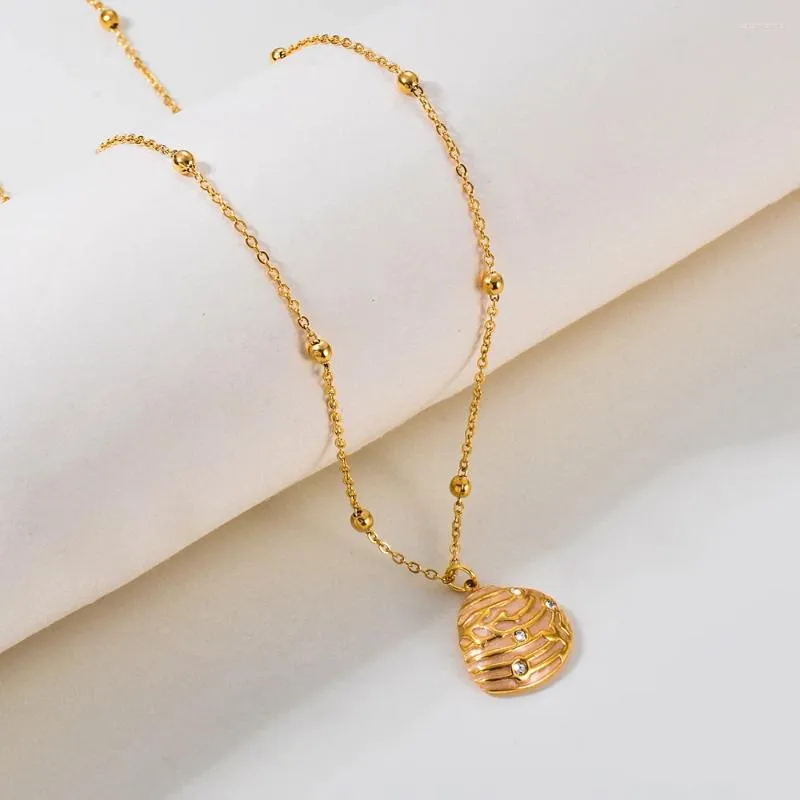 Pendant Necklaces Stainless Steel Enamel Shell Shape Gold Color Chain Choker Necklace For Women Summer Beach Party Jewelry