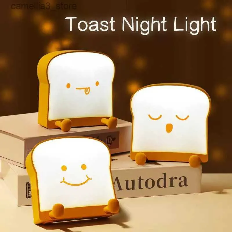 Nachtlichter Cartoon Timeable Nachtlicht Toast Styling USB-Aufladung Mädchen Kinder Kinder Schlafzimmer Schlafsaal Niedliche Heilung Nachttischlampe Q231114