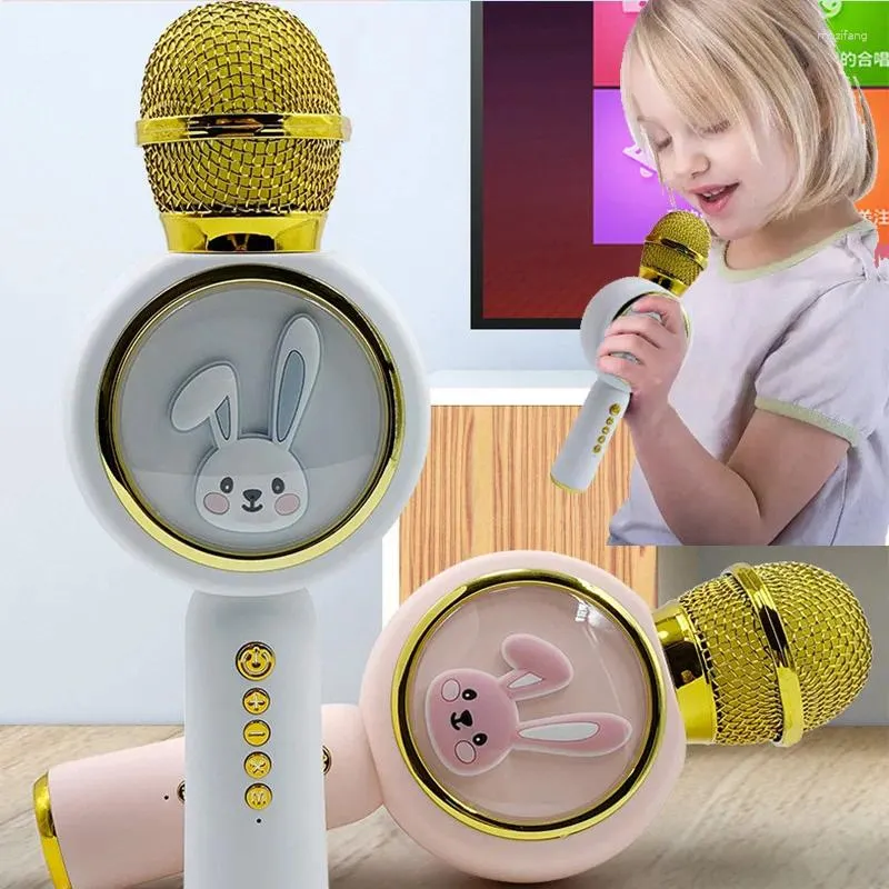 Microfoni TWS Microfono karaoke wireless compatibile con Bluetooth Altoparlante portatile portatile Suono magico Microfone TF Canta per bambini