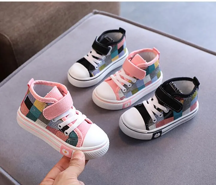 Autunno Nuovo Gancio Tela per Bambini Moda Sneakers Scozzesi Ragazzi Scarpe Casual Ragazze Calzature da Esterno Antiscivolo Scarpe per Bambini