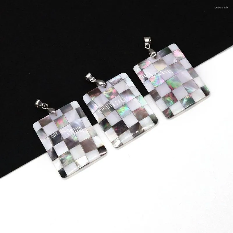 Pendant Necklaces Natural Seashell Black White Splicing Rectangular 30x40mm Production Boutique Fashion Women Jewelry DIY Necklace Earring