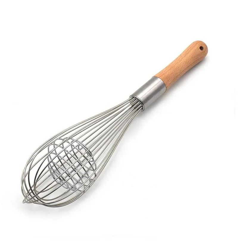 Herramientas para huevos Mango de madera Batidores manuales Cocina Mezclador de mano Cocina Espumador Cocinero Licuadora Batidor Batidor de alambre Herramienta LX1604 Entrega de gotas Inicio Dhpix