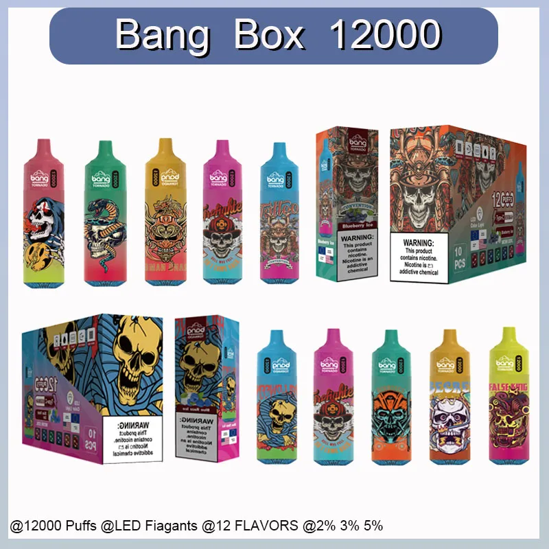 Original Bang Box 12000 Puffs Set Grand Vaporisateur Jetable Vape e-cigarette Net Bobine Lampe LED Batterie Rechargeable 0%2%3%5%.