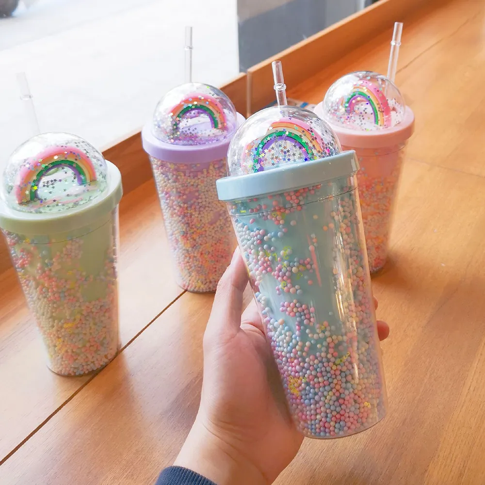 Double Wall Tumbler with And Straw, Plastic Tumbler Cups, Reusable