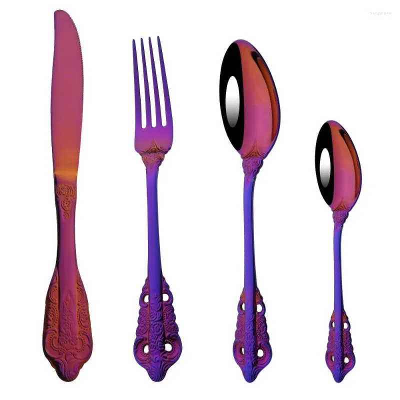 Conjunto de utensílios de jantar Purple Set 18/10 Aço inoxidável Tobes de talheres de talheres de faca de café