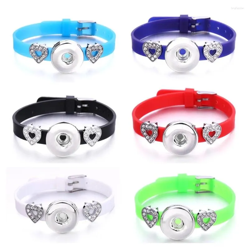 Bracelet 15PCS Snap Bijoux Couleurs Bonbons Bracelet En Silicone Pour Femmes Coeur Amour Charme 18mm Bracelets En Cuir