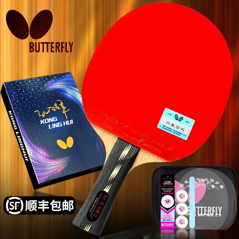 Tafeltennisrubbers Butterfly Kong Linghui-serie tafeltennisracket carbon bodemplaat kampioen co-branded geschenkdoos 231114