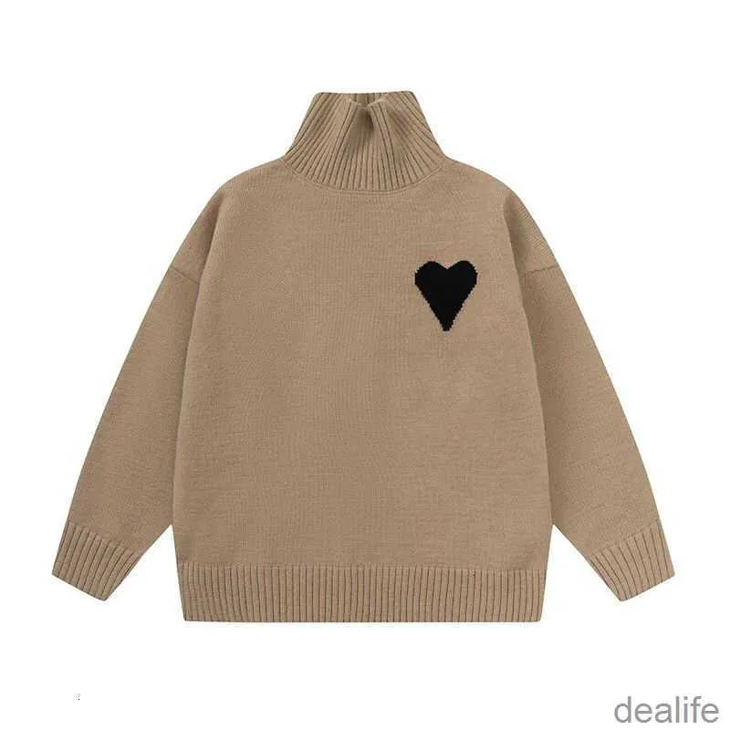 Amis am i paris tröja turtleneck hög krage stickad jumper hoodie vinter hoody amisweater big coeur love jacquard hjärta dra tröja amiparis fu89