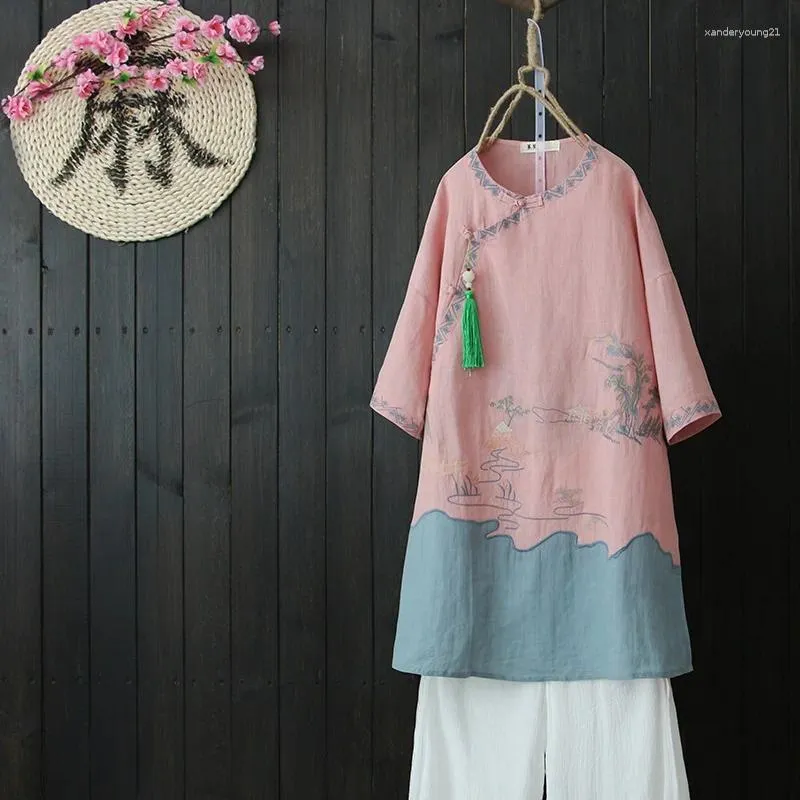 Ethnic Clothing Chinese Shirt Women Traditional Linen Clothes Mandarin Collar Cheongsam Top DD1483