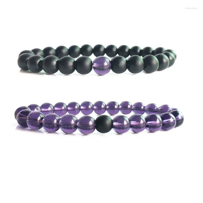 Bracelet en améthystes naturelles pour femmes et hommes, fil violet et noir, pierre perlée de 8mm, bijoux pour Couple, cadeaux pour amoureux