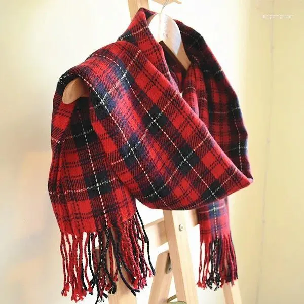 Écharpes 2023 British Classic Plaid Écharpe Femme Automne et hiver Chaud Faux Cachemire Châle Double usage Cadeau de Noël