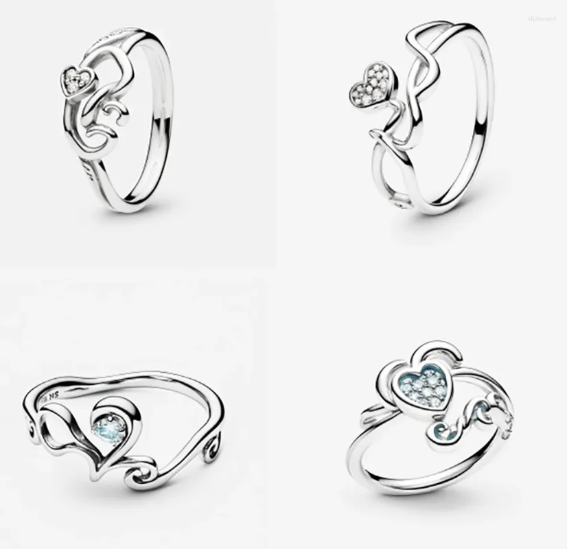 Cluster Rings S925 Sterling Silver Show Your Style With Jewelry Heart Ring Featuring Hand-Drawn Elements And Squiggly Lines