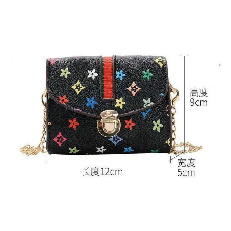 handbag pu leather print kids fashion designer flower square girl princess messenger bag accessories mini purse wallet
