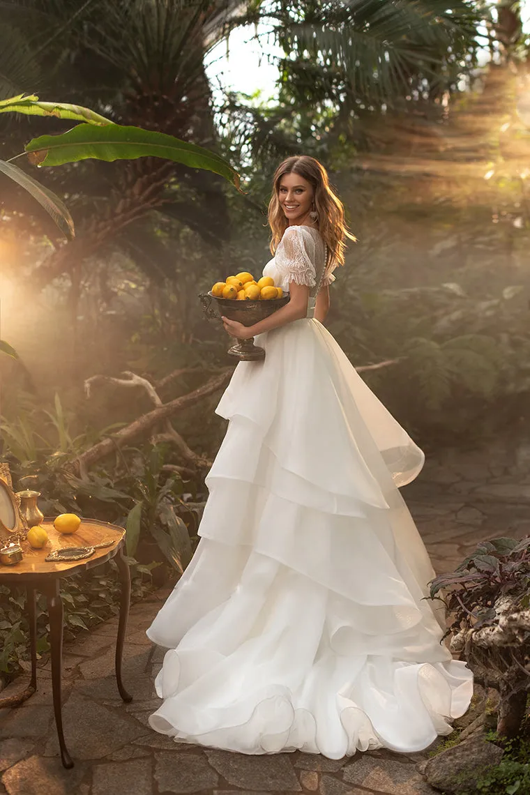 chinese dress ladies ALIZA / Gray Wedding Dress with A Line Multi Layer Tulle Skirt main image 0