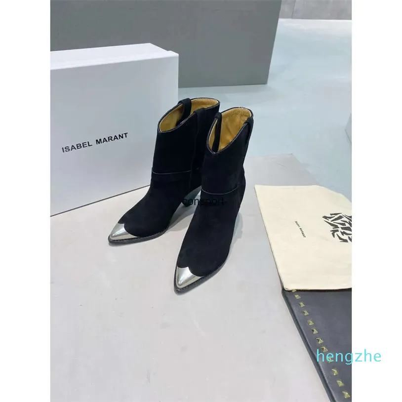 Designer Classic Boots Embellished Black Suede Ankle Boots Runway Fashion Metal Heel Toe From Hengzhe 133.13 DHgate.Com