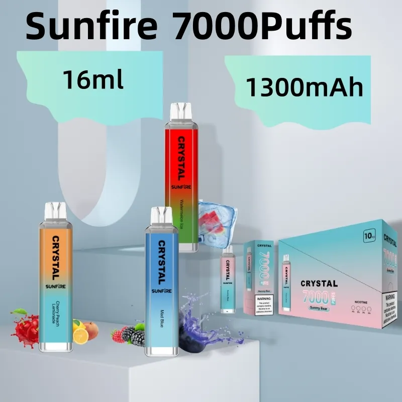 Originele Sunfire Crystal Bar 7000 8000 9000 10000 Puffs Wegwerpvape E Sigaretten met LED -scherm Display Controle 1300 mAh Batterij 16 ml Pod Puff 10K 12K 9K 0% 2% 3% 5% Zout