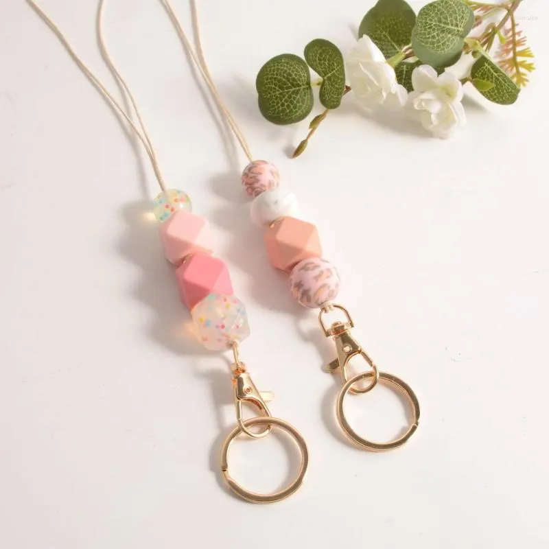 Porte-clés lanières perlées en Silicone pour Badges d'identification et clés collier souple enseignant Boho mode mignon Badge femmes