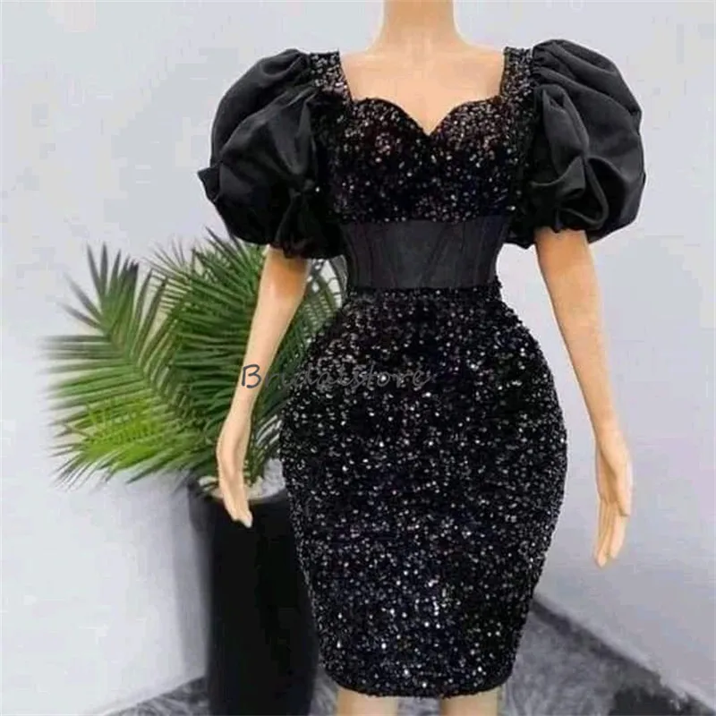Elegant African Black Sequin Black Sparkly Cocktail Dress For Black