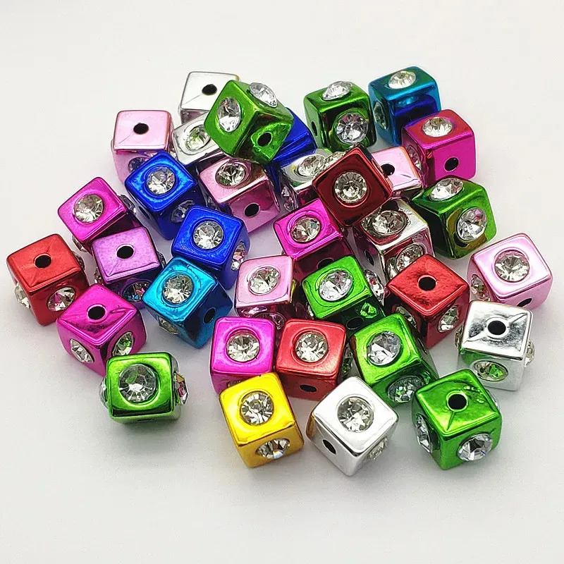 Encantos chegada 14mm 100 peças contas de cubo acrílico uv para brinco/colar artesanal peças diy. componentes de descobertas de joias 231113
