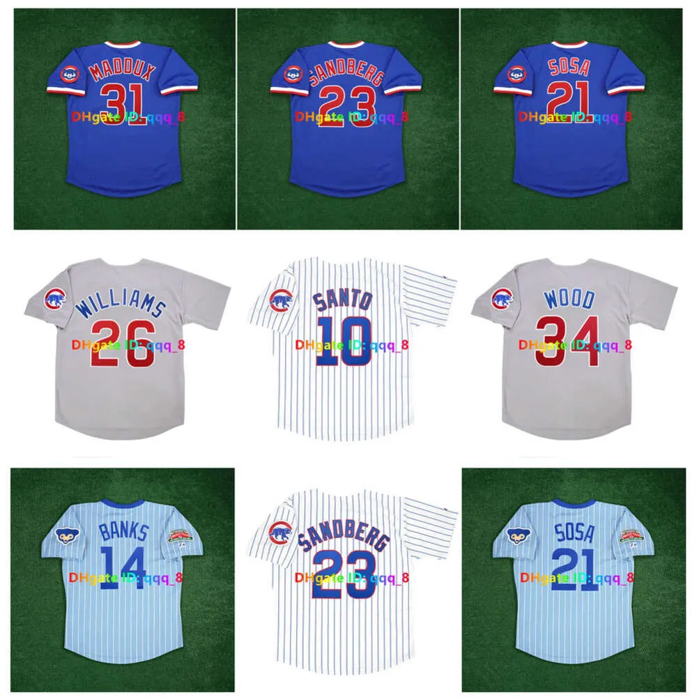 SL SAMMY SOSA RON SANTO Mark Grace Cooperstown 야구 저지 Ryne Sandberg Andre Dawson Ernie Banks Greg 31 Maddux Billy Williams Wrigley