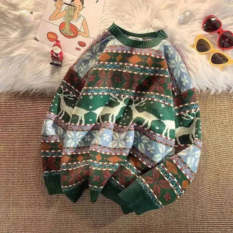 メンズセーター醜いクリスマスセーターシカニット特大のプルオーバーソフトウォームクオリティハラジュクフェスティバルヴィンテージカジュアルメンズ衣類231113