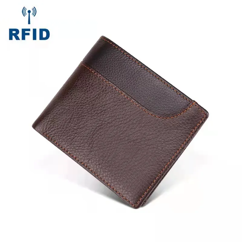 RFID Protectant les portefeuilles de créateurs pour hommes en cuir authentiques Male Cow Hide Fashion Casual Zero Card Golds NO328