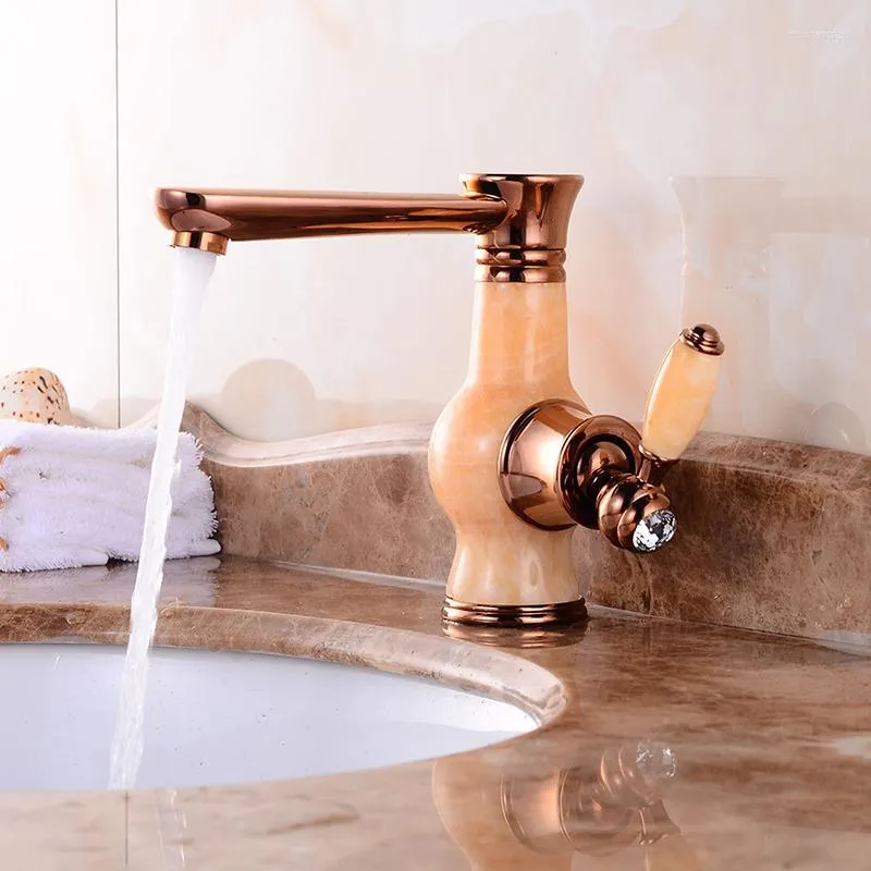 Bathroom Sink Faucets Basin Golden Finish Single Lever Faucet Deck Mount Rose Gold Mixer Tap For Torneiras