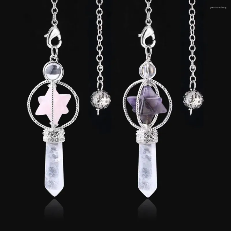 Pendant Necklaces Dowsing Divination Natural Crystal Pendulum Clear Quartz Multicolor Merkaba Hexagram Gemstone Reiki Healing