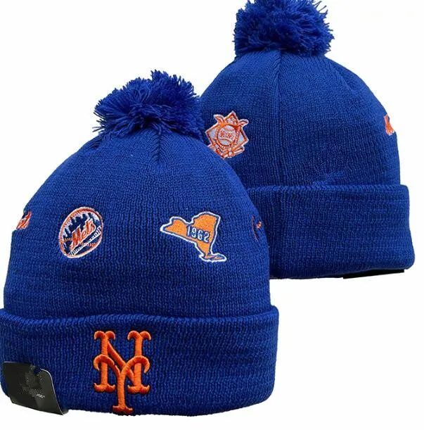 Mets Beanie New York Beanies Alla 32 lag stickade manschetterade pom herrmössor baseballhattar randiga sidelinjen varm usa college sport stickade hattar mössa för kvinnor a2