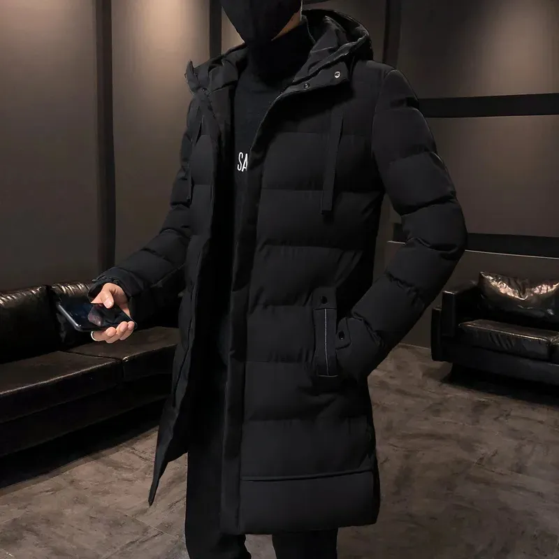 Mens Down Parkas Winter Parka Jaqueta de comprimento médio com algodão grosso e quente com capuz roupas da moda 231114