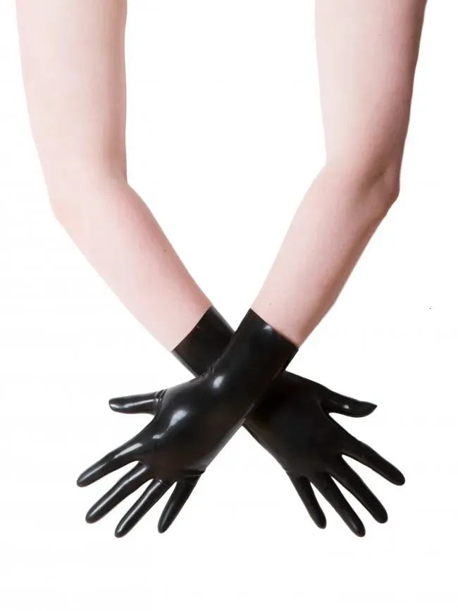 Fem fingrar handskar unisex svart kort latex mantens fetisch smal finger handledslängd sömlös 3d 231114