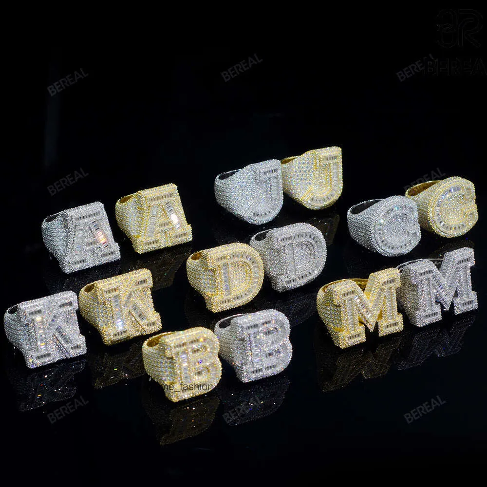 Bague avec lettres personnalisées pour hommes, Baguette glacée en diamant, style Hip Hop, initiales, argent 925, 10k, 14k, or véritable, bijoux hip hop