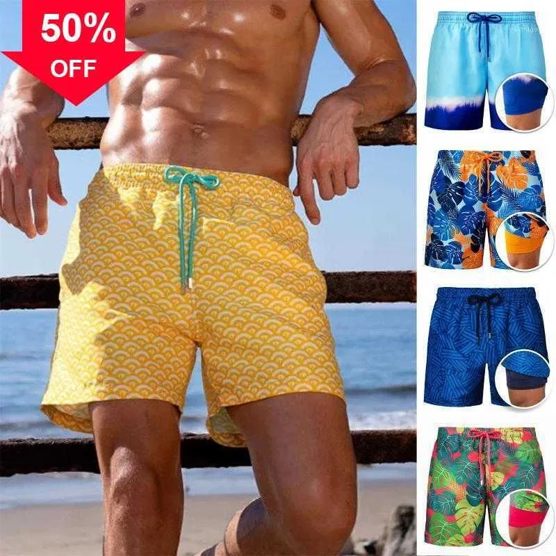 Shorts dubbellager strandbyxor Hydrofoils levererar elastisk dragkamp i midja högt stretchigt tyg simning xin-s till 2xl storlek