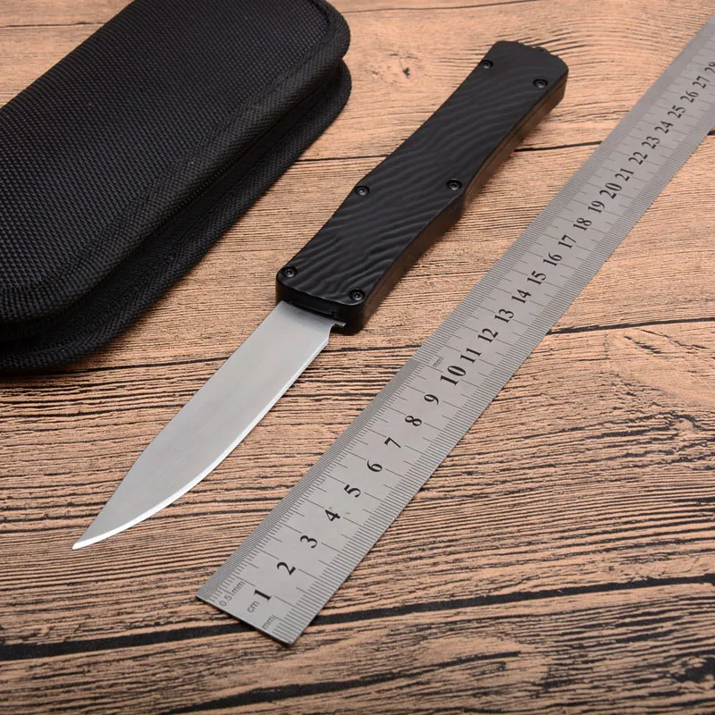 1Pcs Top Quality Black Handle Auto Tactical Knife 440C Drop Point Satin Blade Alloy Handle Outdoor Survival Rescue Knives EDC Gear