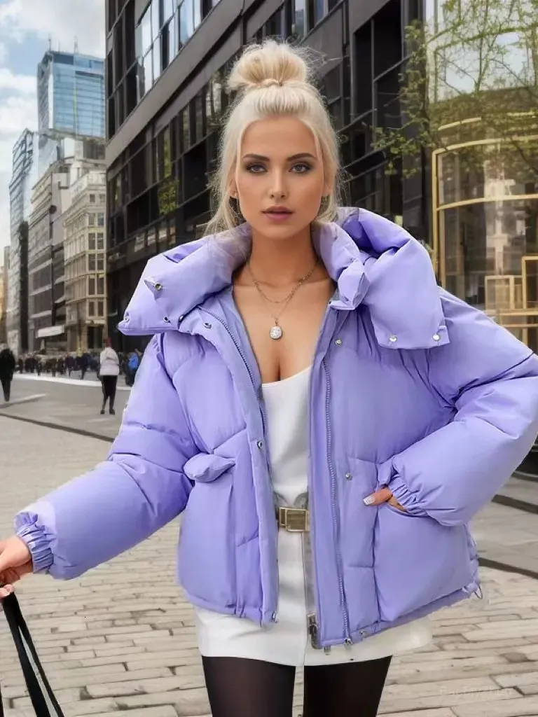 Femmes vers le bas Parkas hiver mode Chic à capuche coton bouffant Parka manteaux femmes en vrac solide épaissir veste chaude femme fermetures à glissière vêtements d'extérieur 231114