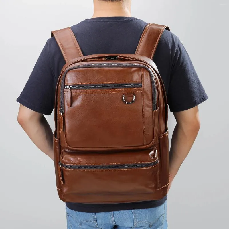 Mochila Moda Grande Viagem Laptop Bag Homens Real Vaca Couro Genuíno Homens de Alta Qualidade Mochila Diária