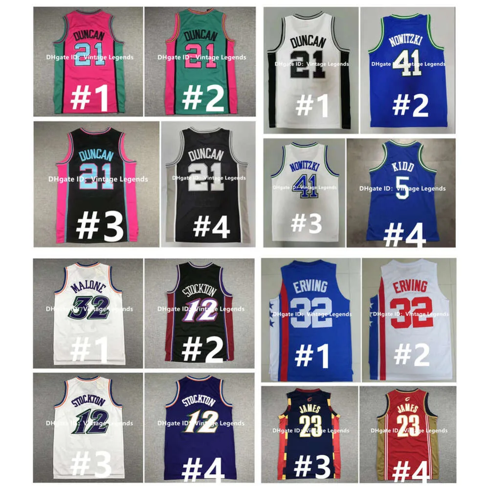 SL Retro baskettröja John Stockton Malone James Tim Duncan Dirk Nowitzki Jason Kidd Clyde Drexler Hakeem Oluwon Spud Webb Julius Erving