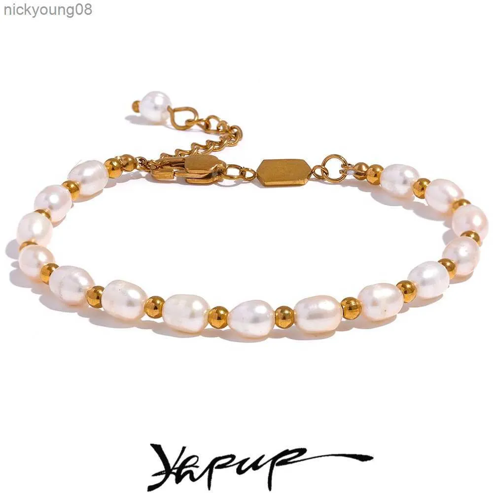 Perline Yhpup Perle d'acqua dolce naturali Moda Bracciale fatto a mano Bracciale Donna Impermeabile PVD Charms Perline in acciaio inossidabile Gioielli GiftL231114