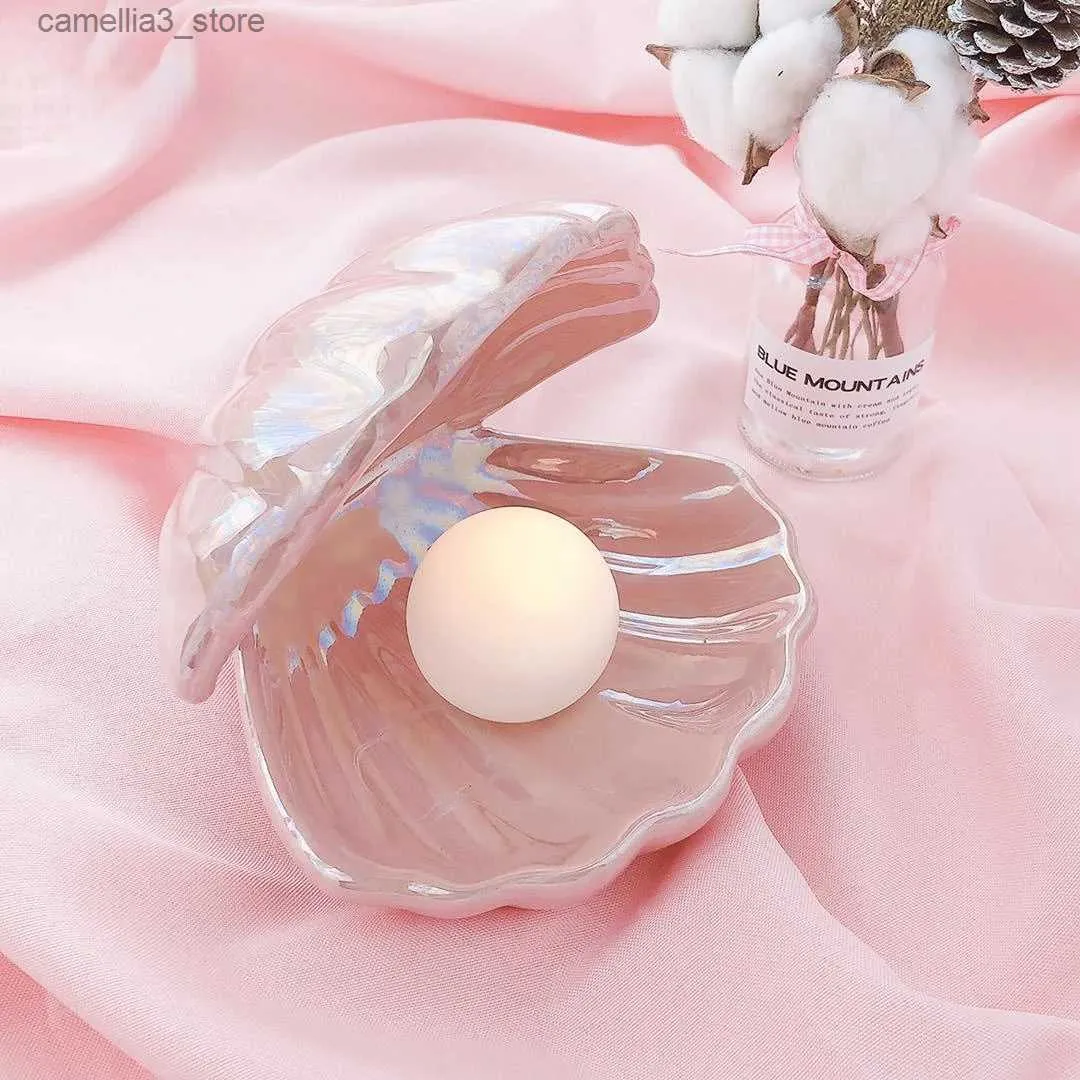 Night Lights Fantasy Ceramic Shell Pearl Lamp Bedroom Decor Night Light Novelty Lighting Fairy Shell for Girl Home Decoration Bedside Lamp Q231114