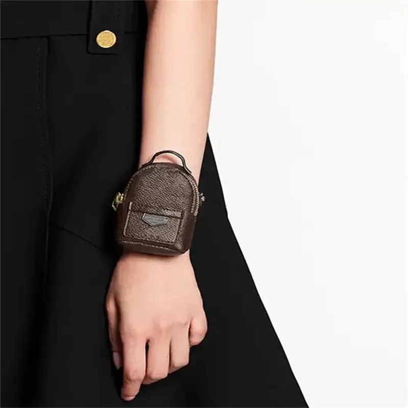 Brown PU Leather Mini Wallet Floral Pattern Unisex Small Wrist Bag with Coin Pocket for Credit Cards Casual Everyday Use