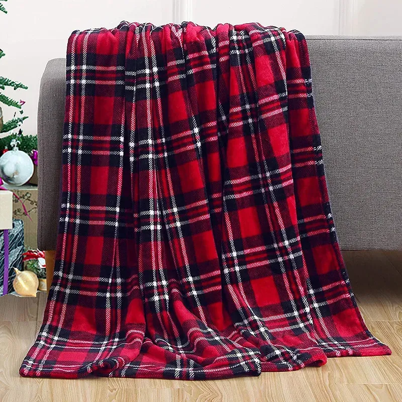 Blankets Christmas Blankets Xmas Coral Fleece Blankets Plaids Stripeds Splicing Blanket Red Warm Bed Blanket Fleece Plush for Home Decor 231113