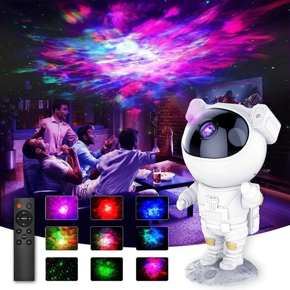 Nattlampor Nya Galaxy Star Projector Starry Sky Night Light Astronaut Lamp Home Room Decor Decoration Bedroom Dekorativa armaturer gåva Q231114