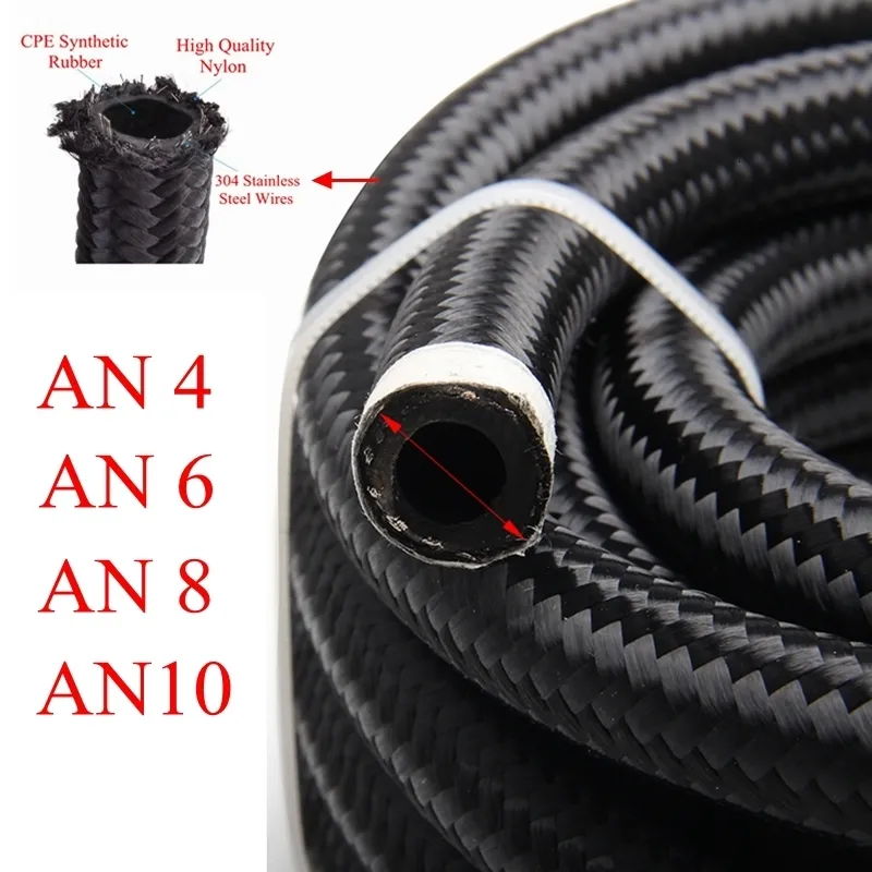 Hoses 1M/3M/5M/6M AN4 AN6 AN8 AN10 Fuel Oil Gas Cooler Line Pipe Tube Nylon Stainless Steel Braided Inside CPE Rubber 230414