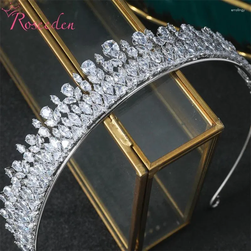 Hårklämmor glittrande brudbanden brudar tillbehör Kvällshuvud slitage CZ Zircon Crystals Wedding Tiaras Re6024