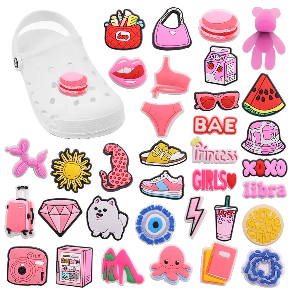 靴部品アクセサリー1PCS PVCチャームピンクハットバッグカメラノートブックCROC JIBZ KIDS X MAS GIFT 230414の装飾